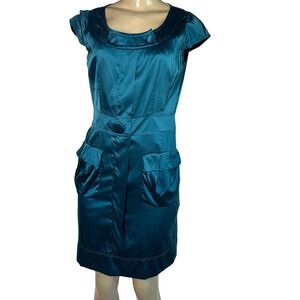 HAILANSI Teal Dress Career Party Cocktail Pockets Cap Sleeve Medium